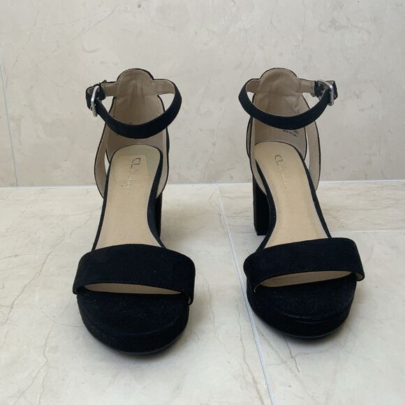 Chinese Laundry Sz US 10 Sandals Heels Shoes Black Suede Ankle Strap NWOB - Picture 5 of 12